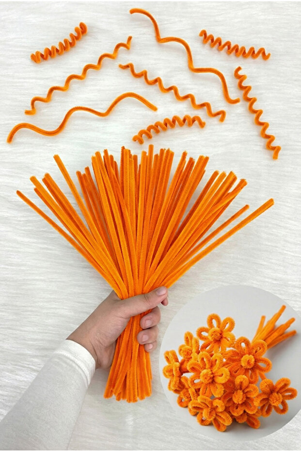 100 Pieces Neon Orange Chenille 30cm, Phosphorescent Feathered Wire, Handcrafted Flower Gift Decoration School Event