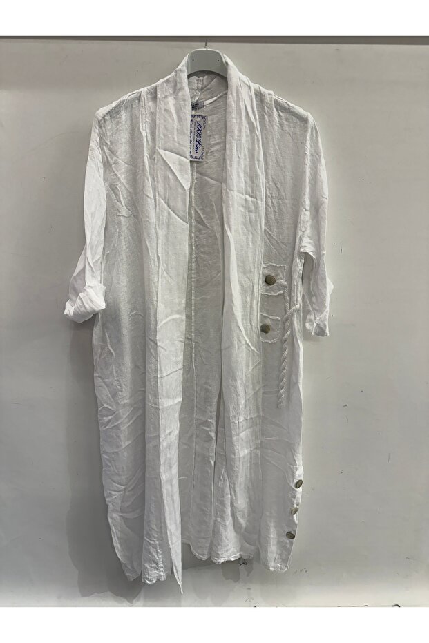 Women's White Italian Skirt with Button Slit, Long Oversized Linen Kaftan, Sizes 38 - 46