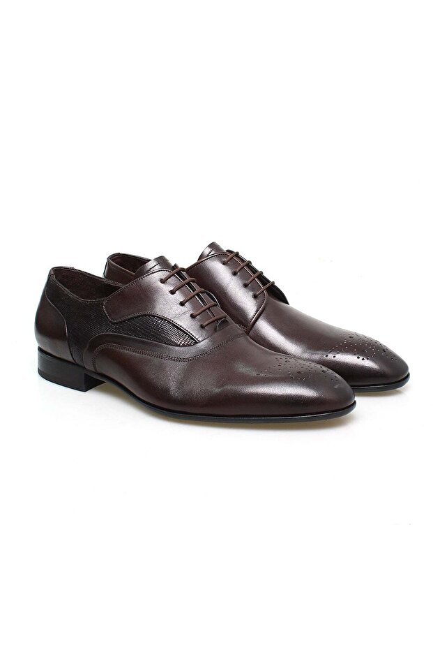 Brown Lace-Up Genuine Leather Sole Men's Shoes