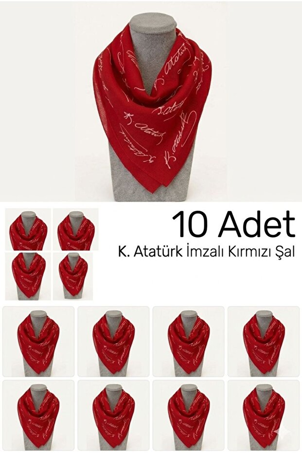 K. Atatürk Signed Multi-Purpose Bandana Scarf Red Color 50x50