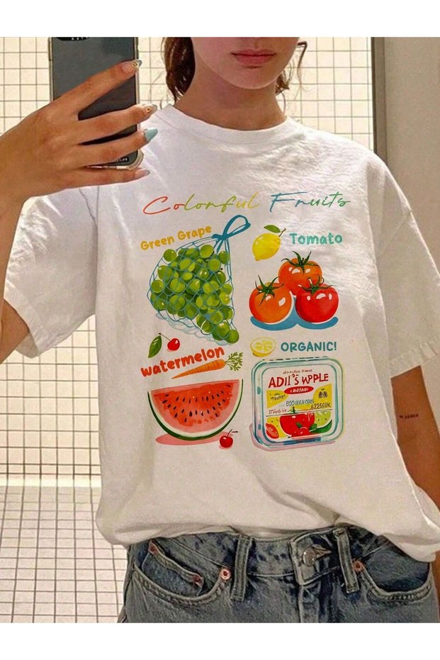 Colorful Fruits Printed Cotton Oversize T-Shirt