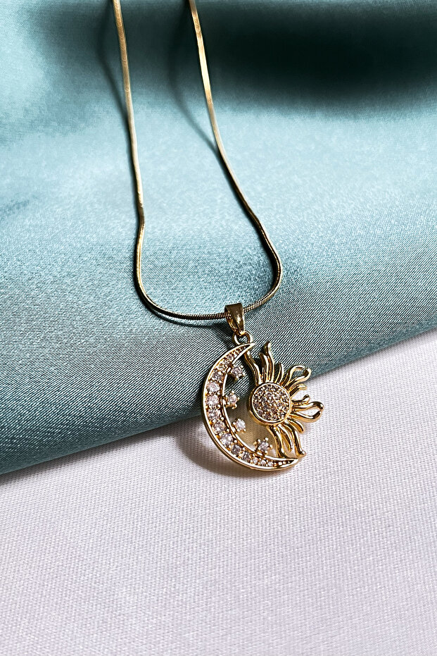 Steel Necklace with Moon and Sun Figures