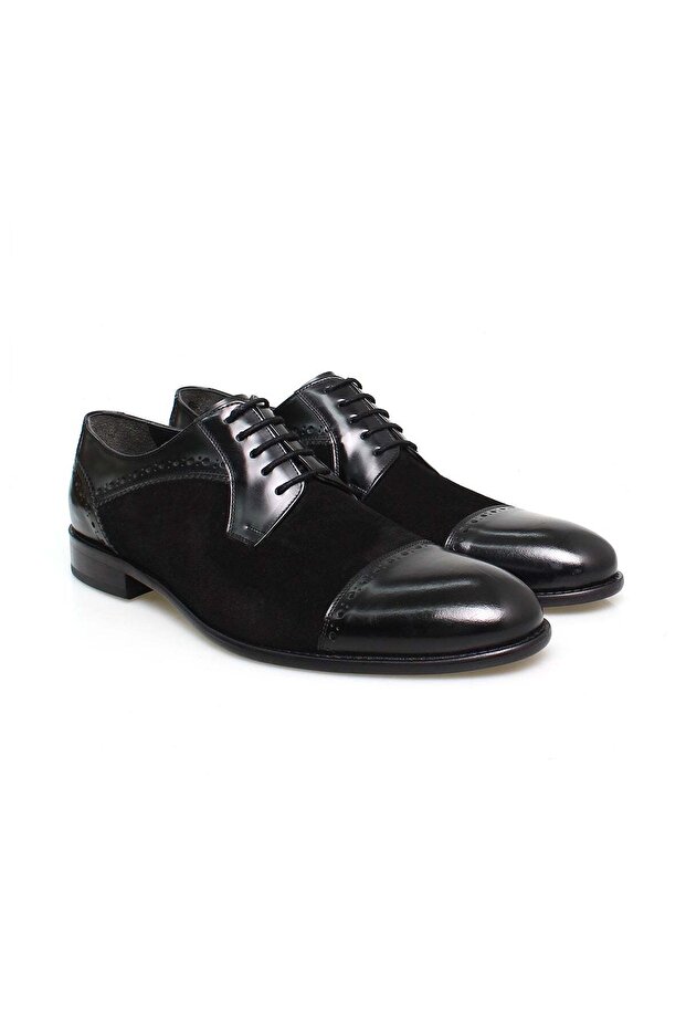 Black Color Lace-Up Genuine Leather Suede Men's Shoes