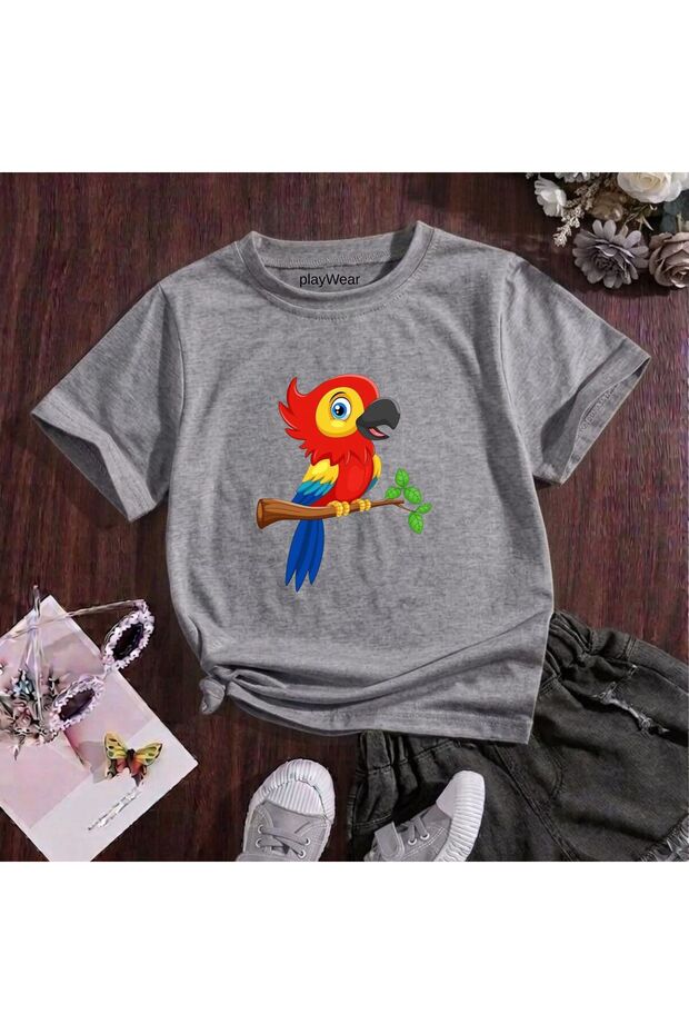 Cartoon Figure Parrot Printed 100% Kids Unisex T-Shirt 5 6 -7 8-9 10 -11 12 Years Old