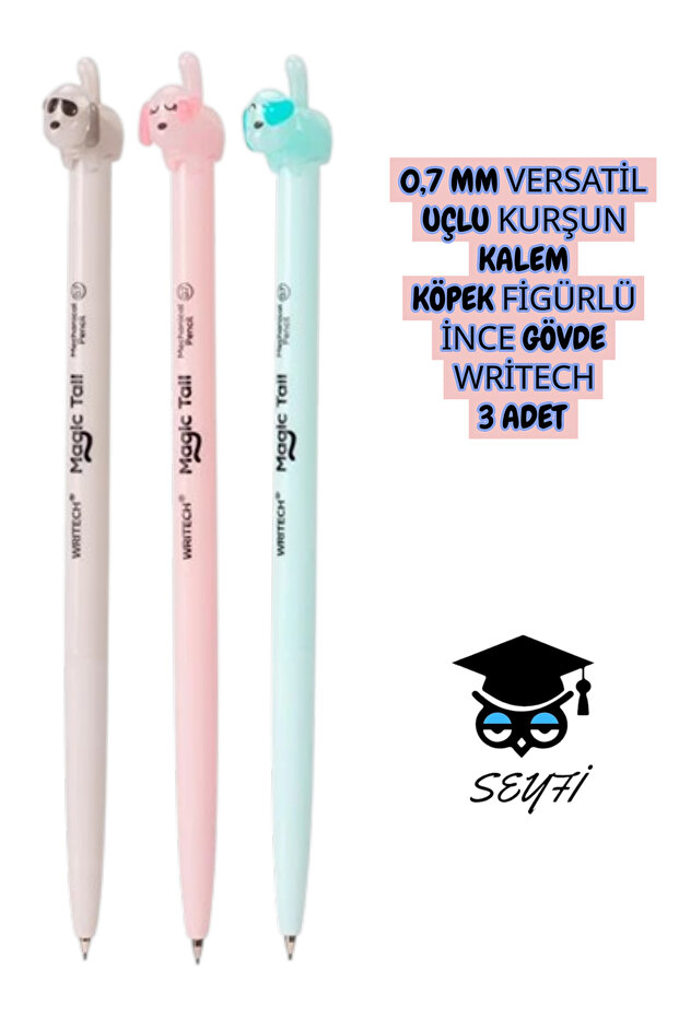 0.7 mm Versatile Tip Pencil with Animal Figures, Thin Body Wri̇tech 3 Pieces