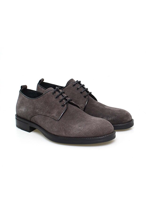 Gray Color Lace-Up Genuine Leather Men's Shoes