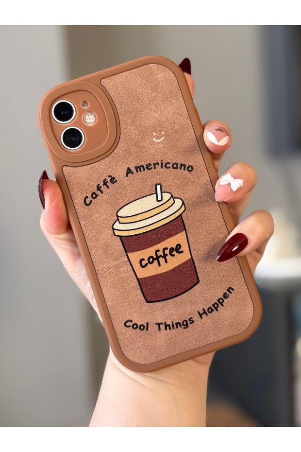 Iphone 11 coffee patterned leather textured taba color case