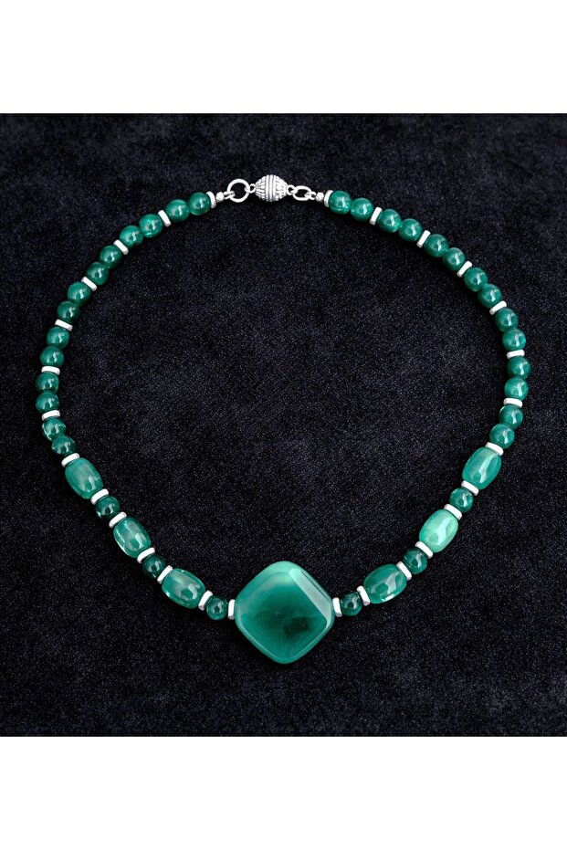 Green Agate Evil Eye Protector and Balance Energy Necklace
