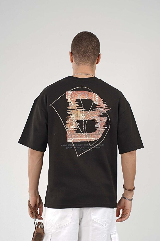 Embroidery Detailed Printed Men's Oversize Fit T-Shirt