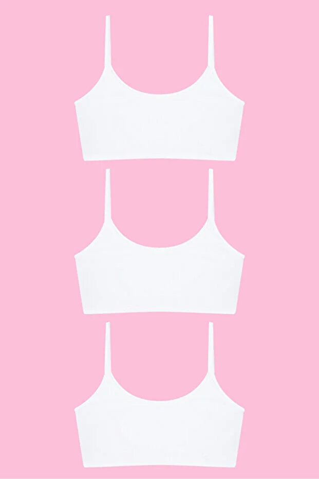 Young Girls' Non-Padded Half Tank Tops, Cotton Pack Training Bras, 3-Pack