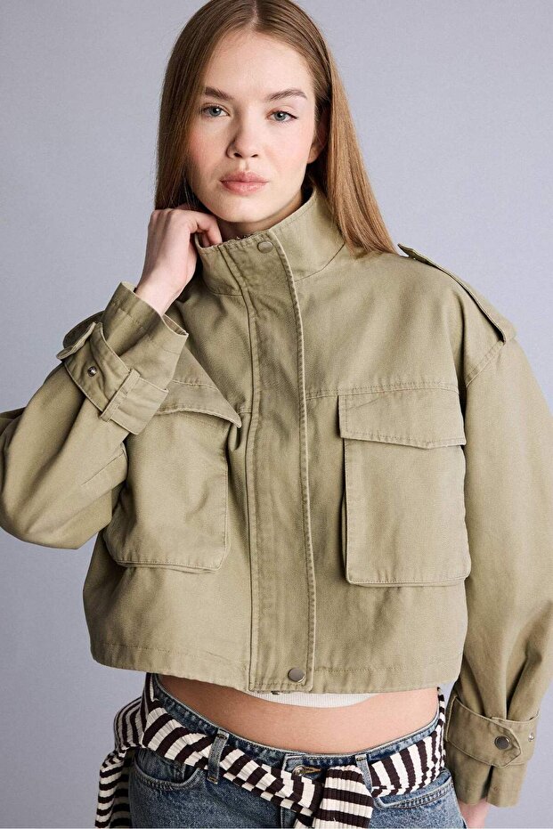Zippered Short Cotton Coat H1557Ax26Sp