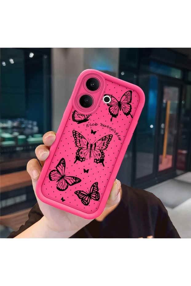Vivo V60 Lite 4G/5G Compatible Pink Red Silicone Case Shockproof Camera Protection