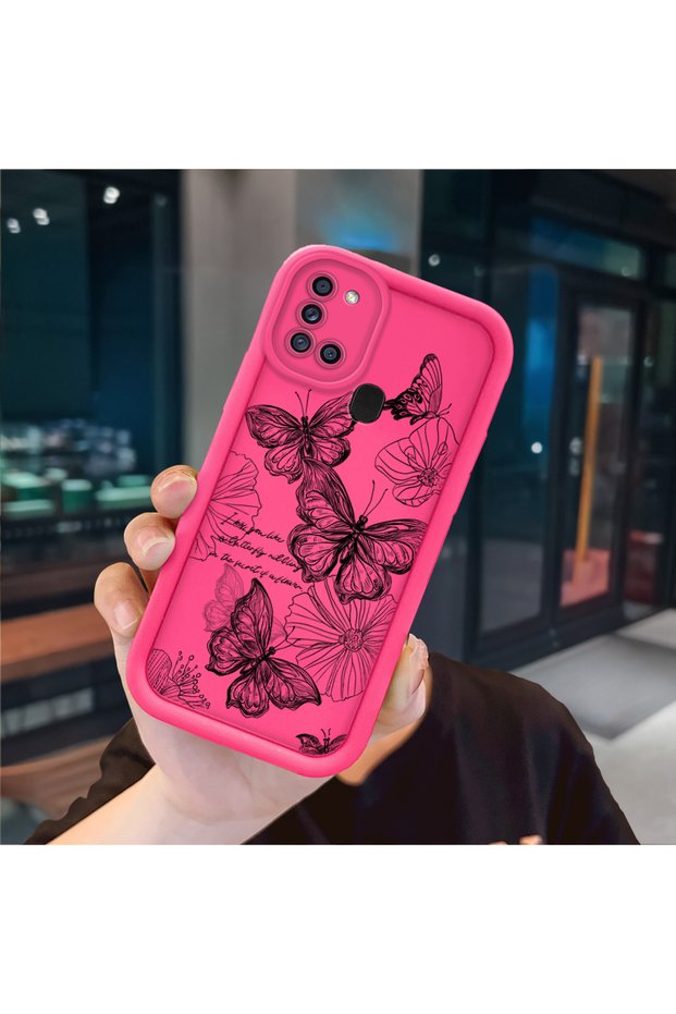 Samsung Galaxy A21S Compatible Pink Red Silicone Case Shockproof Camera Protection