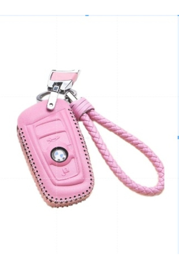 BMW Leather Key Case for 3-Button Smart Key | Protective Cover with Keychain Pink