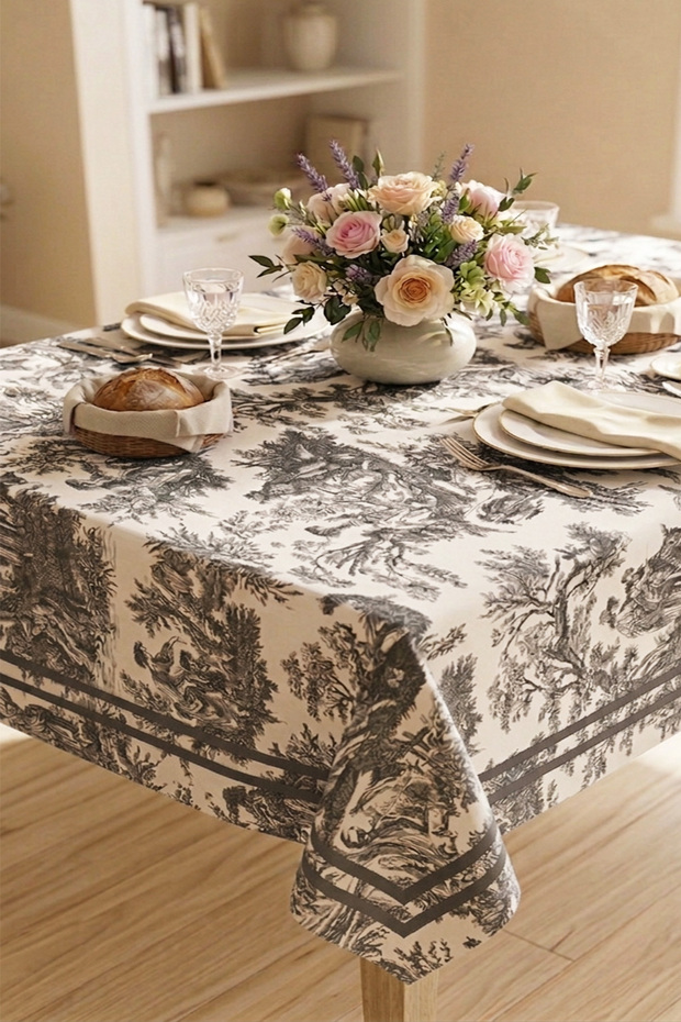 Soft Textured Printed French Peasant Pattern Rectangular Kitchen Living Room Garden Balcony Tablecloth