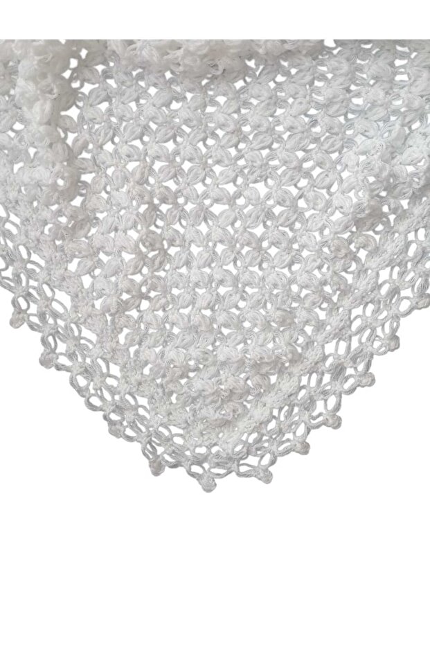Knitted Spider Web Patterned Triangular Tassel Shoulder Shawl - 4