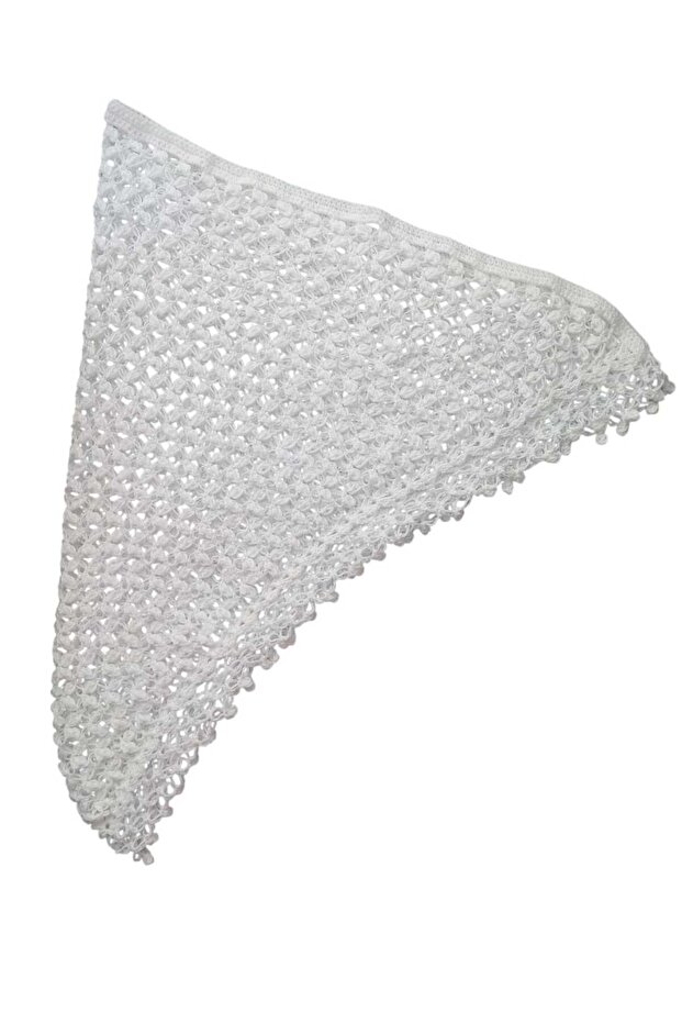Knitted Spider Web Patterned Triangular Tassel Shoulder Shawl - 3