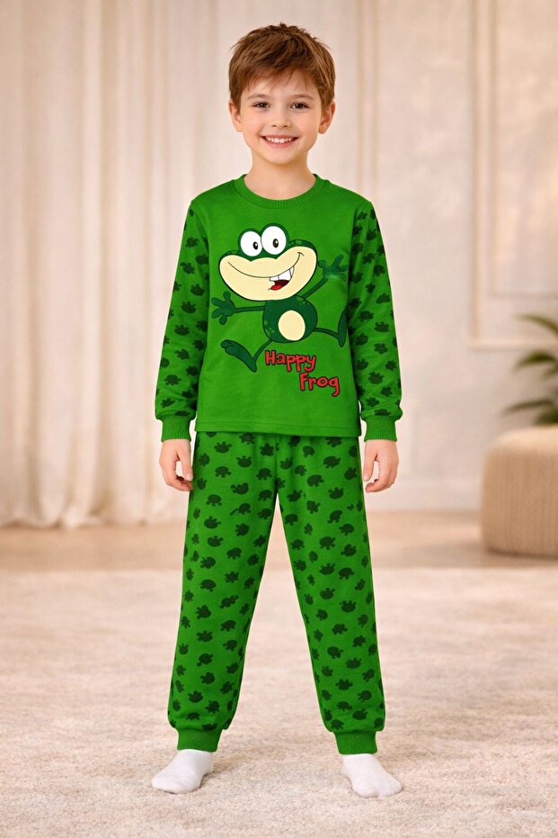 Mine Trend Frog Printed Unisex Pajama Set 4 Years-5 Years-6 Years