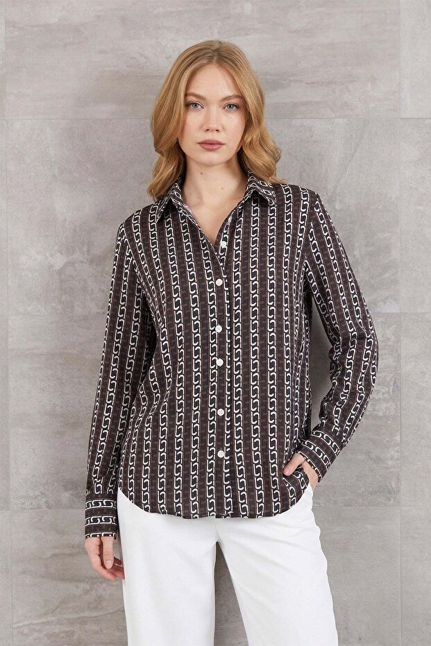 Geometric Pattern Buttoned Shirt - 1
