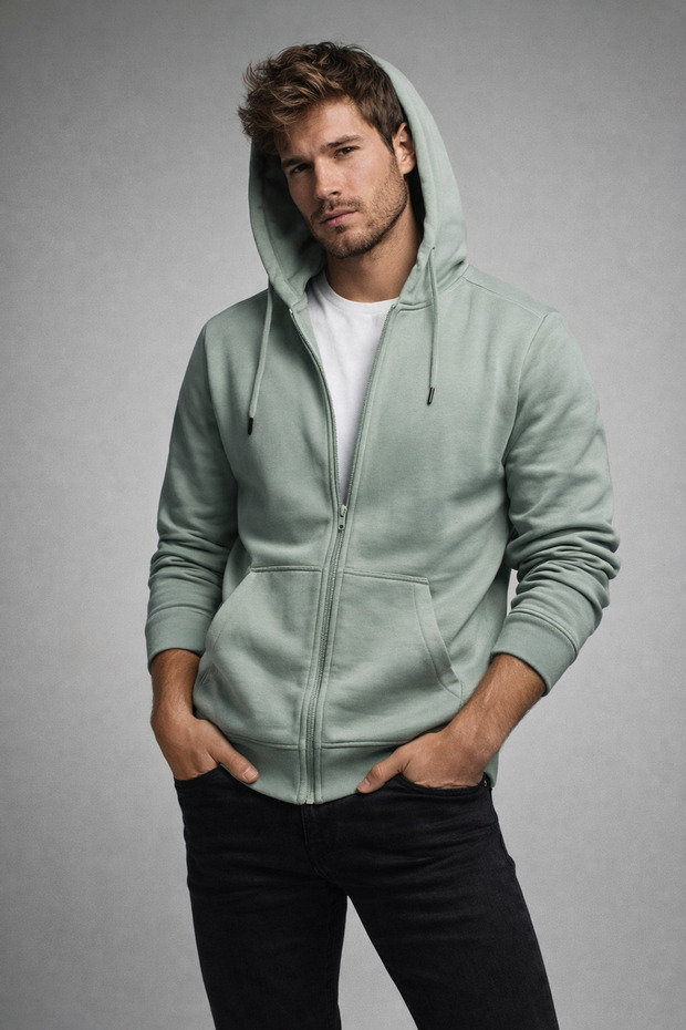 Men's Mint Cotton Hooded Basic Cardigan