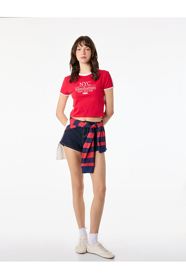 Slim Fit Short Sleeve Crew Neck Cotton Ribbed Printed T-Shirt