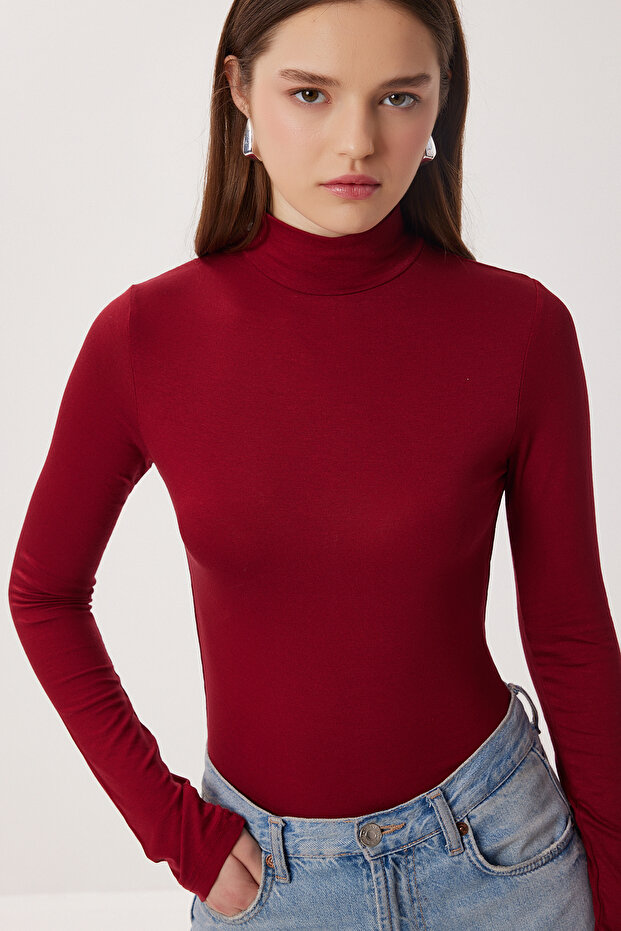Turtleneck Viscose Blouse Lrn0023 Bordo