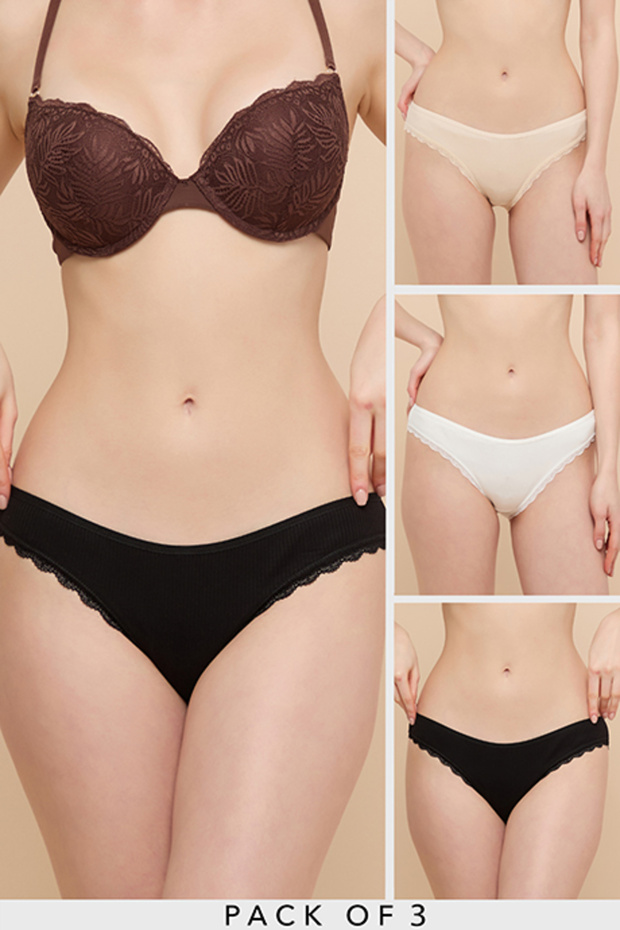 3 Pack Ribbed Bikini Briefs