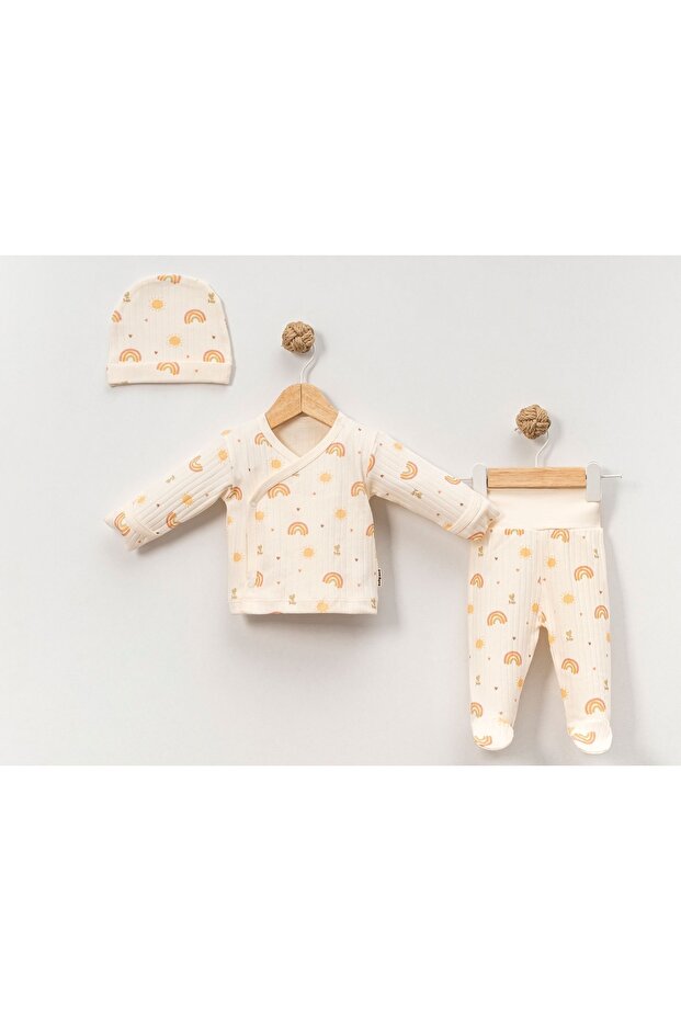 Rainbow Patterned Unisex Baby 3-Piece Bodysuit Set