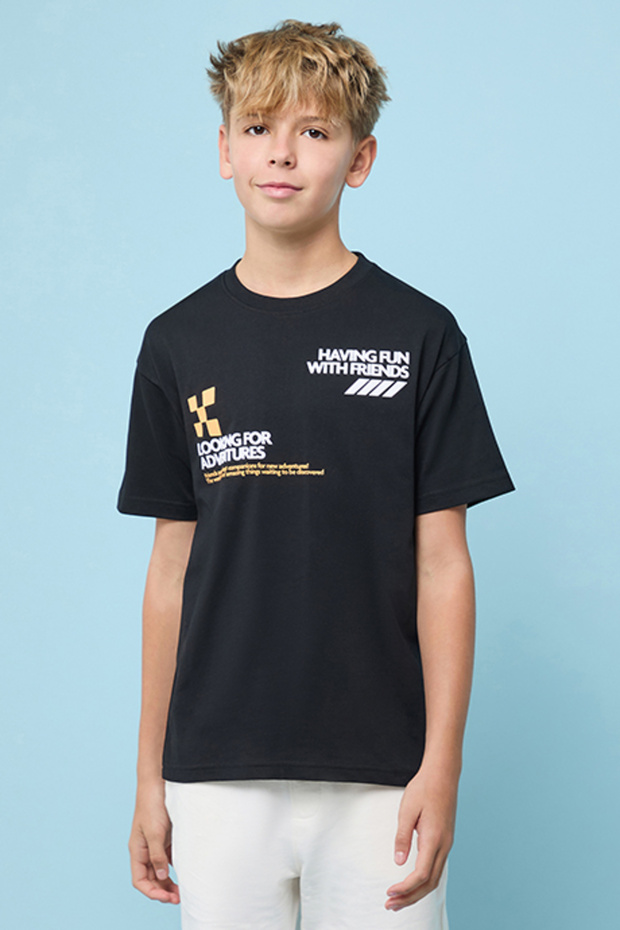 Typography Print T-Shirt with Crew Neck and Short Sleeves