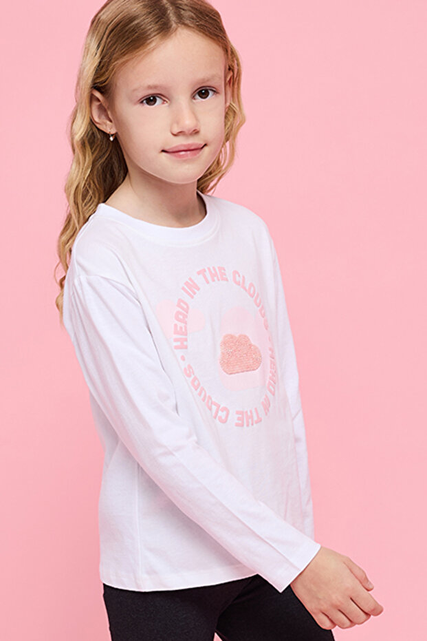 Printed T-Shirt with Crew Neck and Long Sleeves