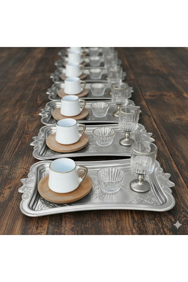 6 Pieces Silver Ribbon Coffee Serving Tray (Plastic) Butterfly