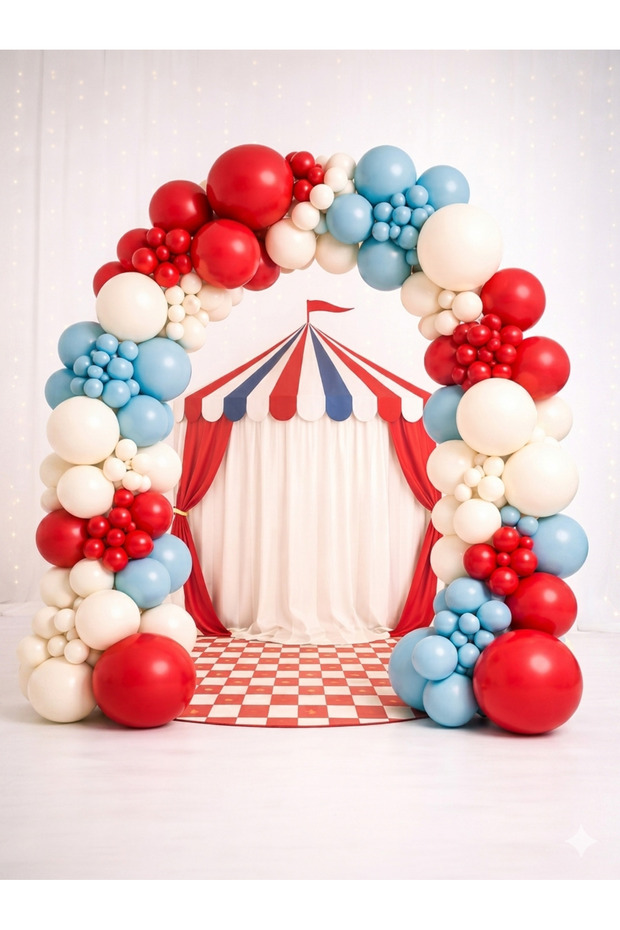 Circus Concept Birthday Balloon Chain Set Red Blue Cream Carnival Themed Children's Party Decoration