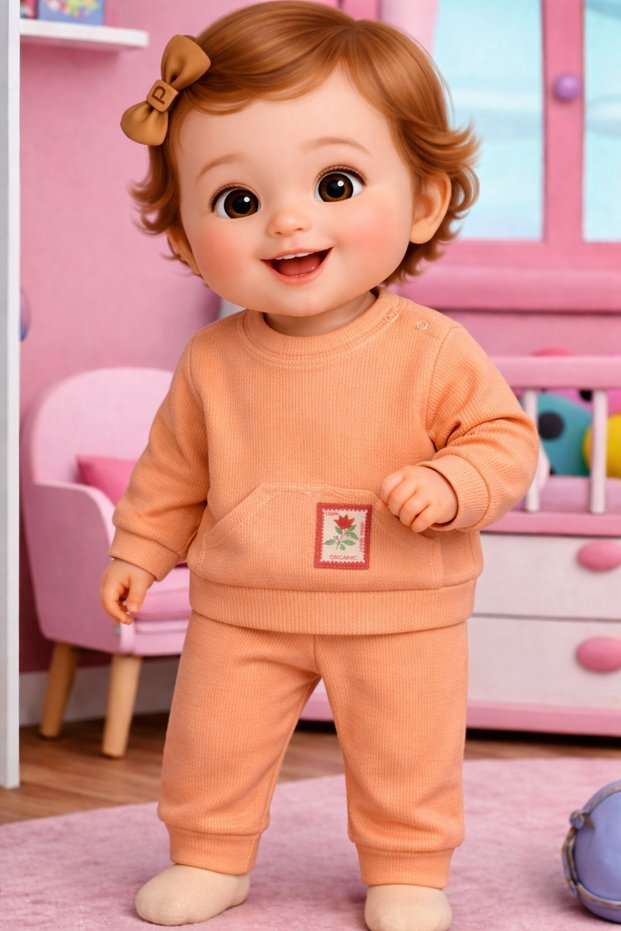 Peach Color 2-Piece Set, 100% Cotton, 2-Piece Baby Girl Set
