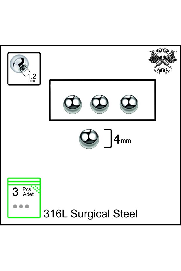 Piercing Topu 4mm - 3 Adet