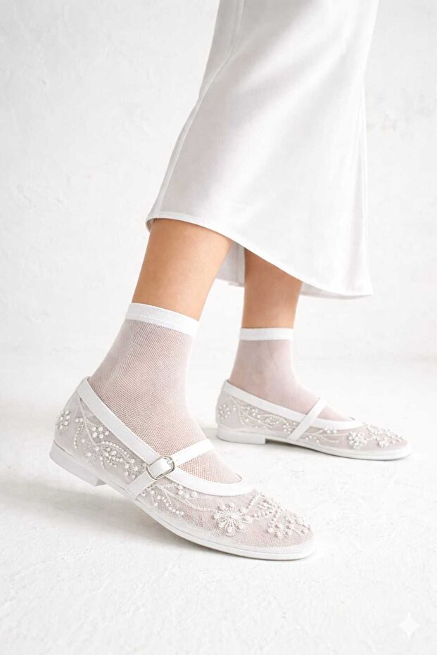 Transparent Ballerinas with Bead and Embroidery Detail