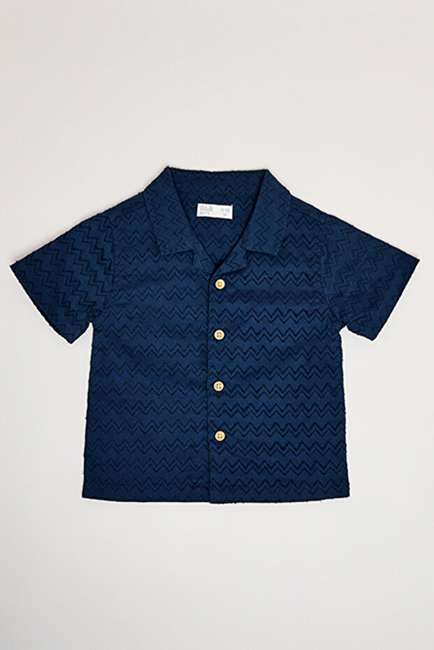 Chevron Shirt with Revere Collar and Short Sleeves