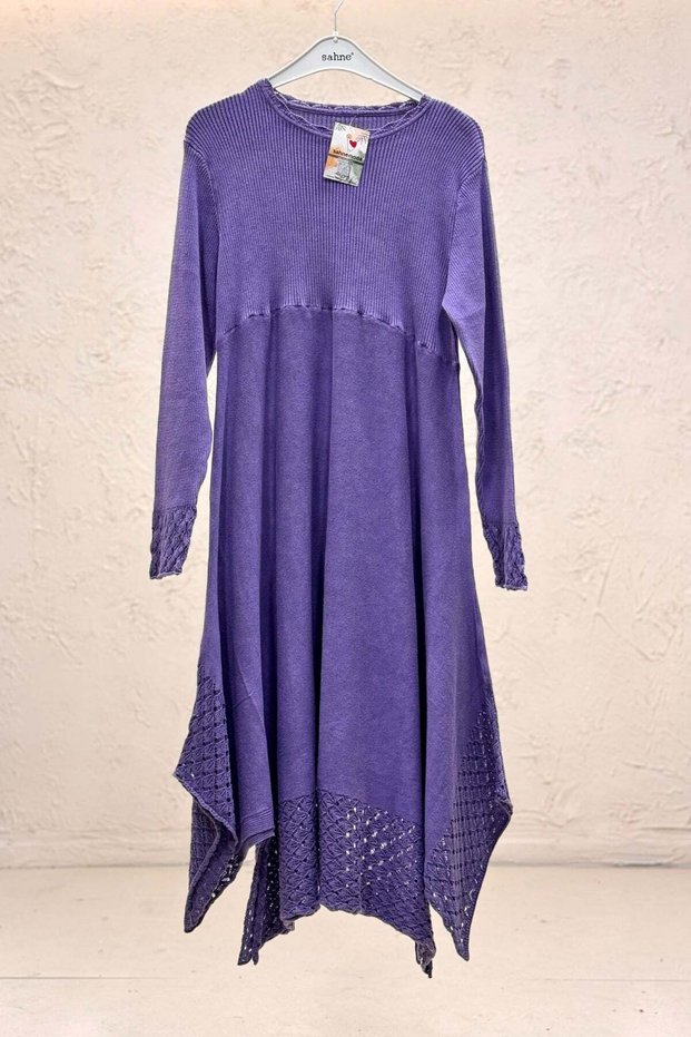 Eteği Lace-Like Knit Crew Neck Long Washed Organic Dress