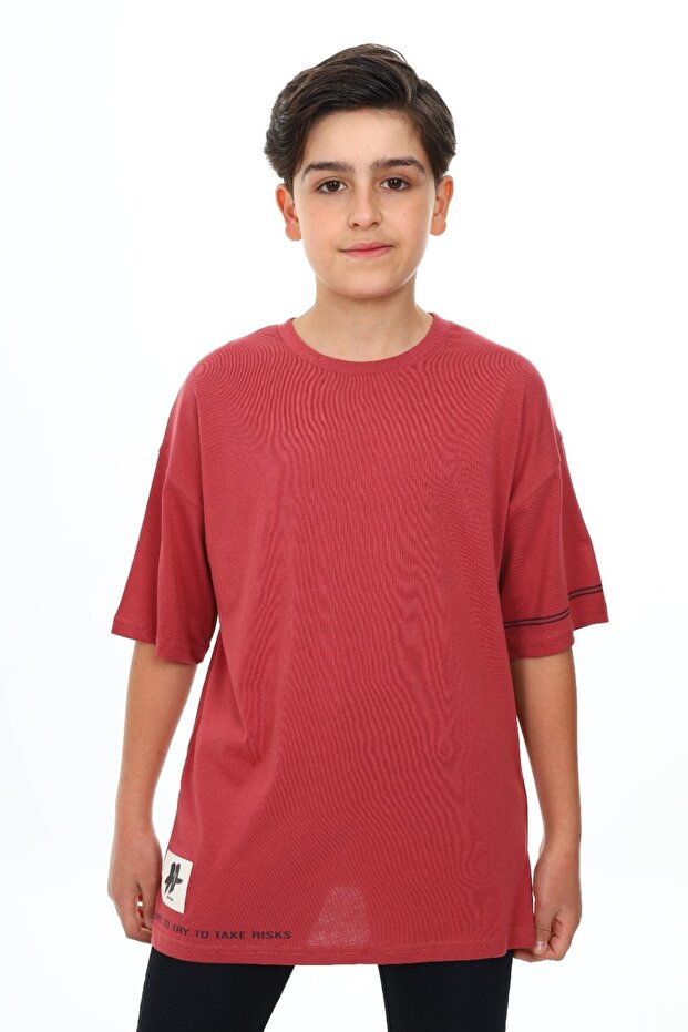 Boy's Crew Neck Drop Shoulder Short Sleeve Printed T-Shirt with Crest Detail 24498