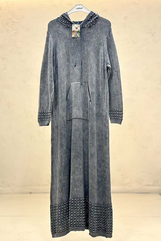 Openwork organic long dress with skirt and hood