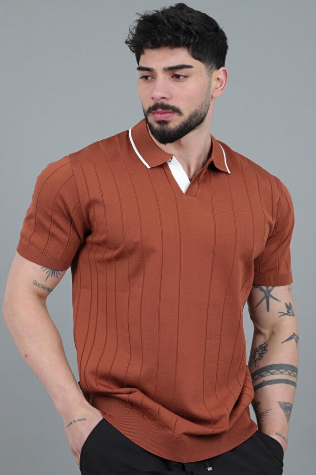 تي شيرت بنمط خطوط ياقة أباك JRX 1003_30496