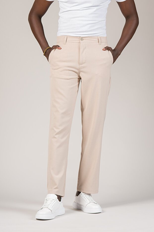 Summer Unlined Wide Leg Half Baggy Fabric Trousers with Elastic Waist at the Back