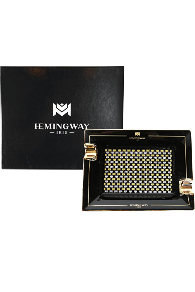 Premium Black and Gold Rectangular Ceramic Ashtray - 5