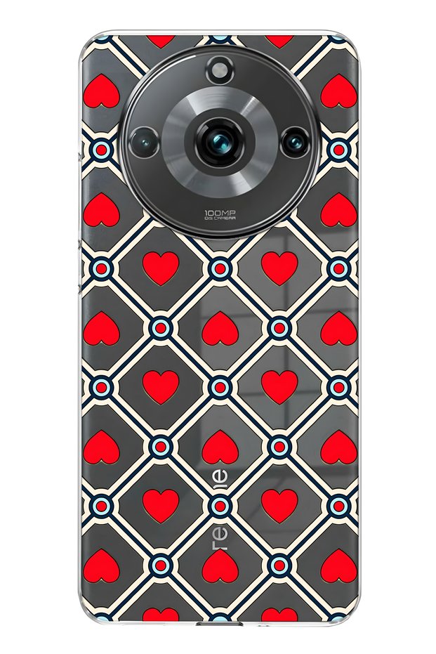 Realme 11 Pro / 11 Pro Plus Compatible Retro Red Heart Pattern Transparent Phone Case