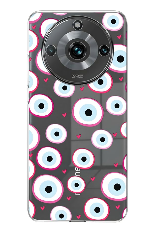 Realme 11 Pro / 11 Pro Plus Compatible Pink Evil Eye Bead Patterned Transparent Phone Case
