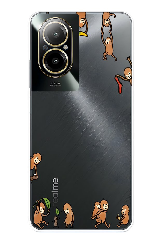 Realme 12 Lite Compatible Monkeys Patterned Transparent Phone Case