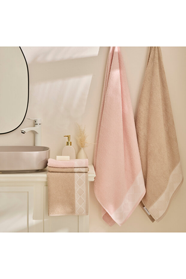 Diamond Touch 100% Cotton Bath Set 4 Pieces Powder Beige