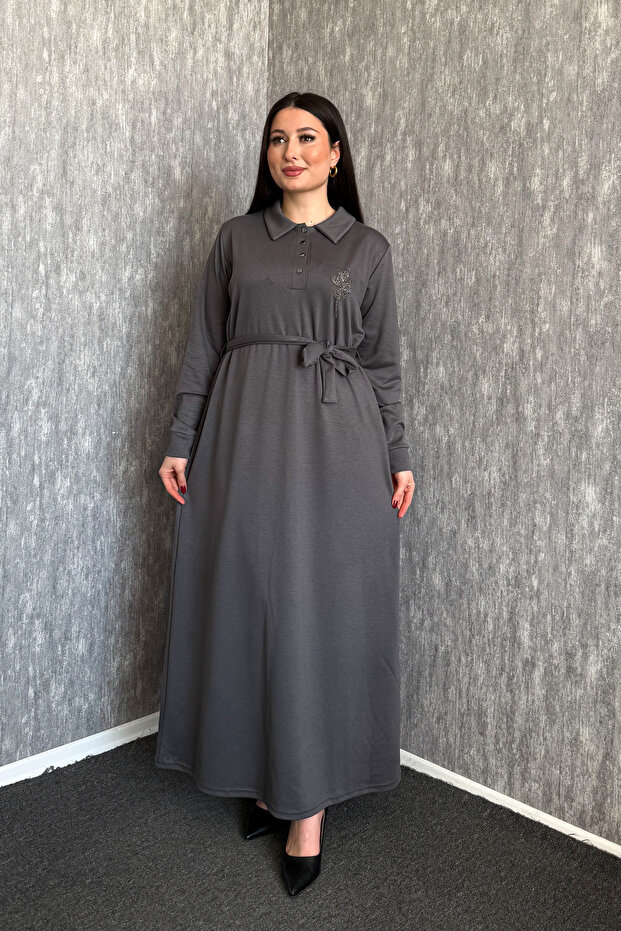 Women's Collar Snap Belted Dress 7586