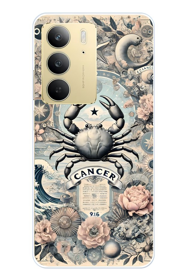 Realme C75 Compatible Transparent Phone Case with Crab Sign Pattern