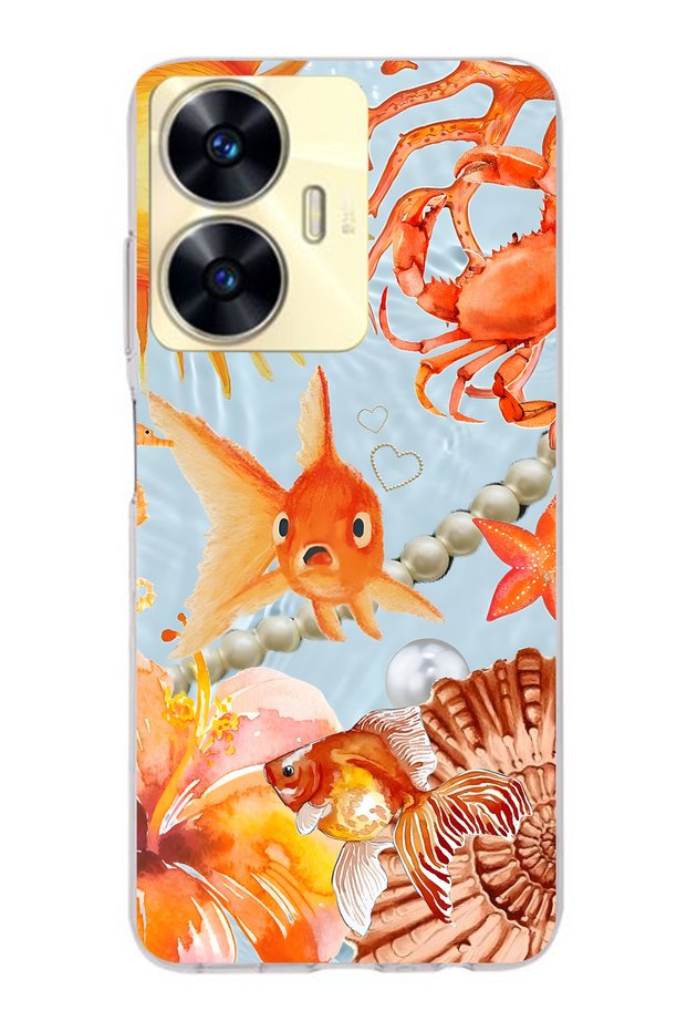 Realme C55 Compatible Orange Fish Pattern Transparent Phone Case