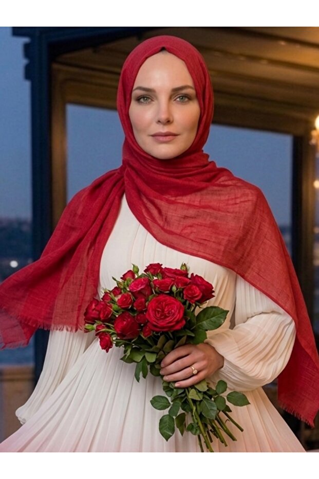 Aya Series Plain Aya Thin Cotton Shawl Red